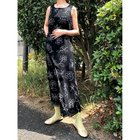 90s Black sleeveless maxi dress【00377】