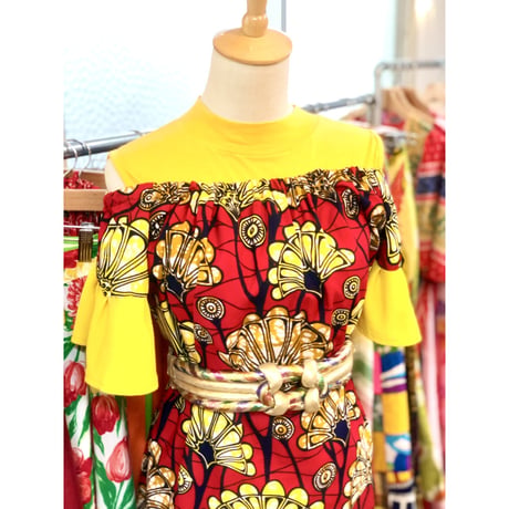 Red×Yellow African batik dress【01185】