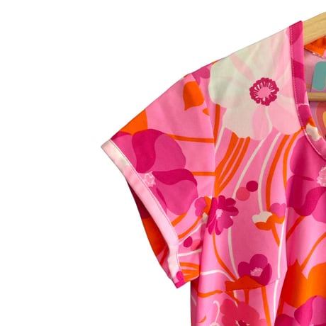 70s Pink floral maxi dress【01445】