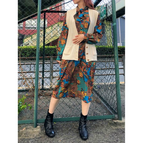 80s Ivory knit vest【00422】