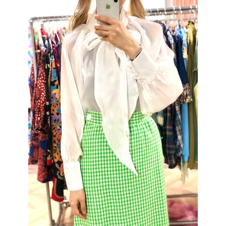Vintage bowtie sheer blouse【00793】