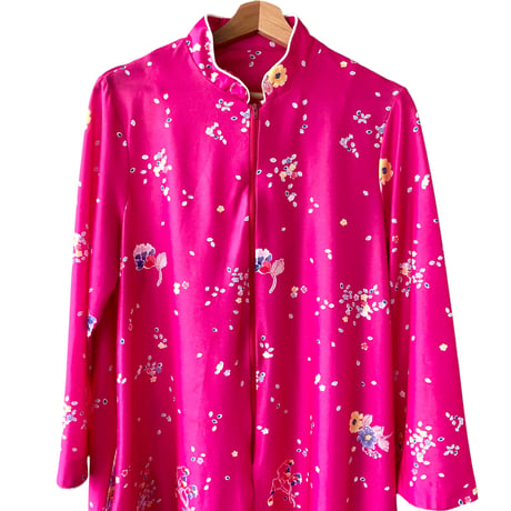 70s Pink floral maxi dress【01310】