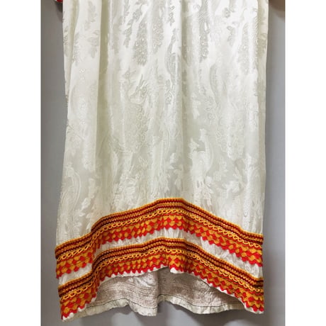 70s white satin floral dress【00889】
