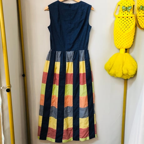 70s Sleeveless patchwork maxi dress【01101】