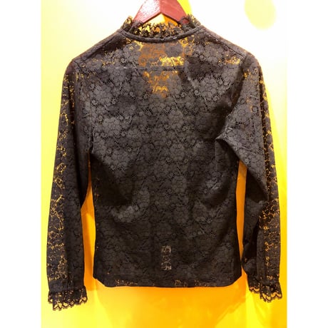 70s Black lace blouse【00158】
