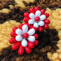 Vintage cluster earrings / RED × WHITE【00563】