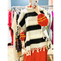 Vintage border wool poncho【00621】