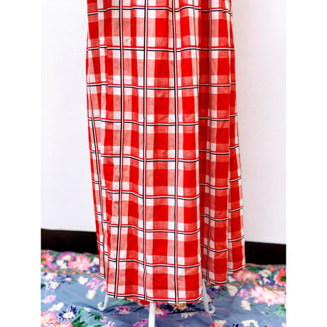 70s Gingham prairie style maxi dress【00467】