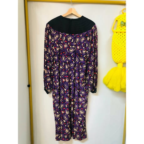 Casi Vintage purple print silk dress【01037】