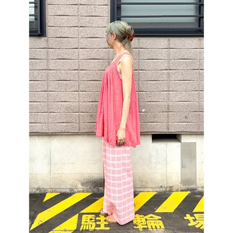 Vintage pink plaid pants【01388】