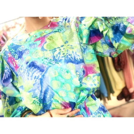 80s MONTAGE NIGHT watercolor ruffle dress【00976】