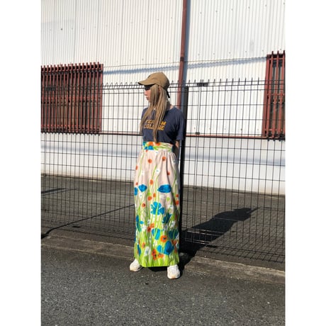 70s Floral maxi skirt【01279】