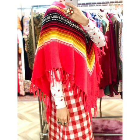 70s Knit poncho【01027】
