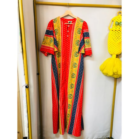 70s Red maxi dress【01075】