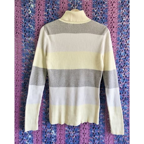 Yellow border rib turtle knit sweater【01365】