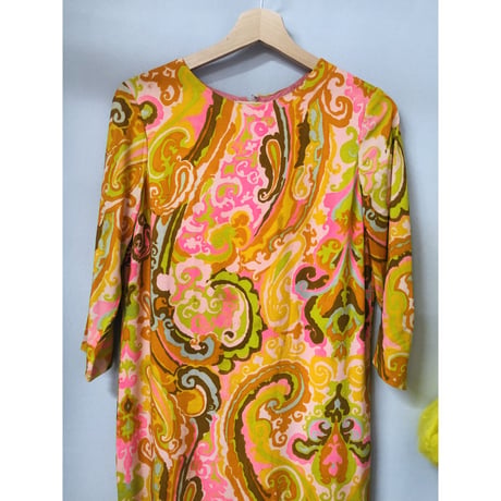Orange psychedelic maxi dress【00717】