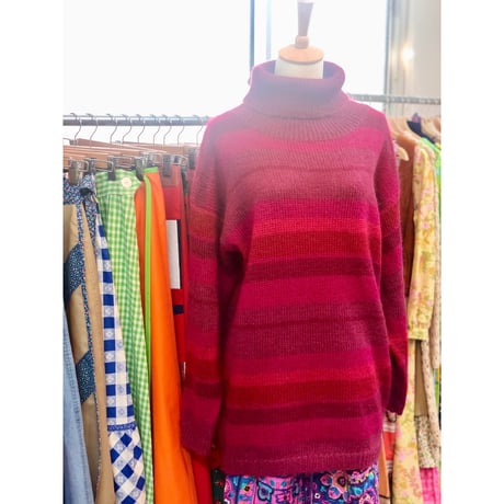 80s Pink border knit sweater【01058】
