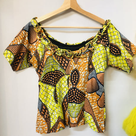 Vintage yellow african batik top【01177】