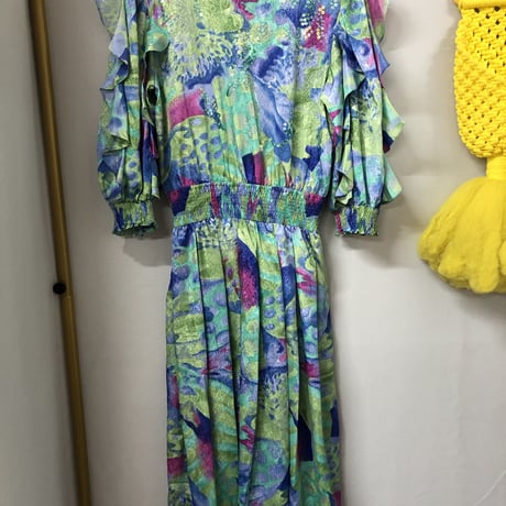 80s MONTAGE NIGHT watercolor ruffle dress【00976】