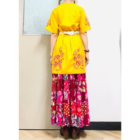 Yellow embroidered midi dress【00716】