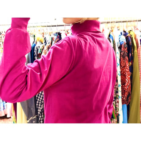 90s Turtleneck cotton top / PINK【01019】