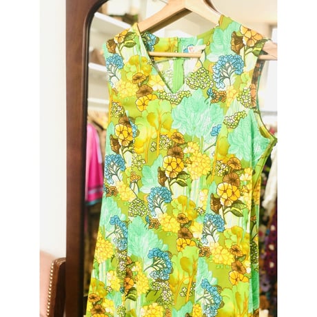 Vintage botanical sleeveless dress【00837】
