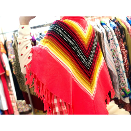 70s Knit poncho【01027】