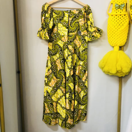 Yellow African batik dress【01186】