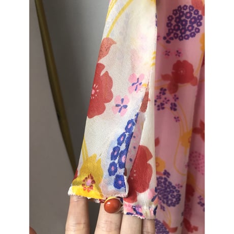 70s Hawaiian sheer maxi dress【00830】
