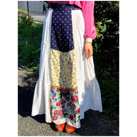 70s Patchwork maxi skirt【00198】