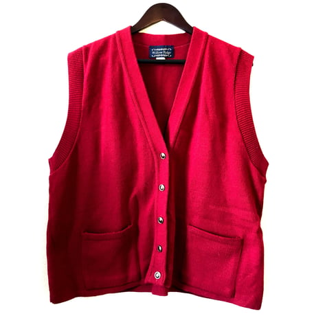 80s Red knit vest【00406】