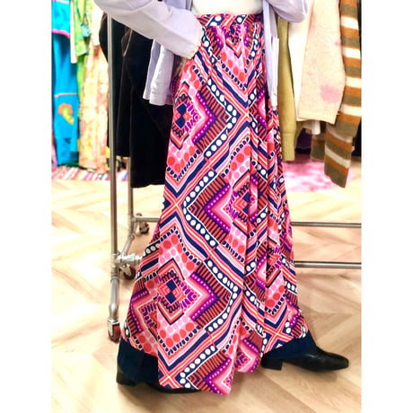 70s Psychedelic wrap maxi skirt【00853】