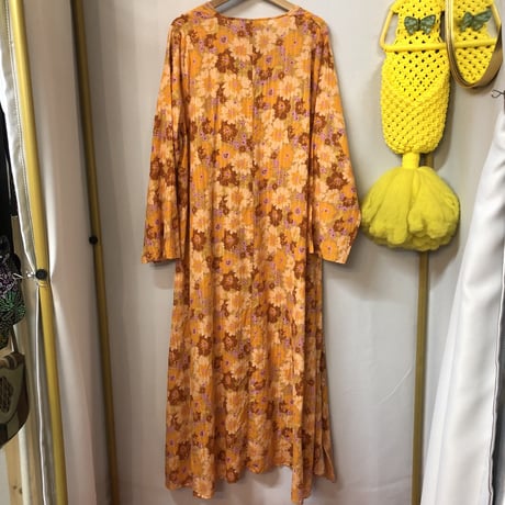 Vintage orange floral maxi dress【01217】
