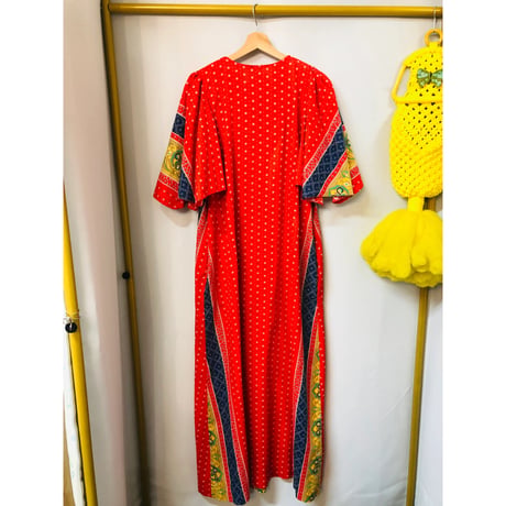 70s Red maxi dress【01075】