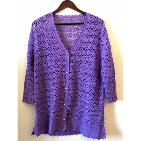 70s Purple crochet cardigan【00413】