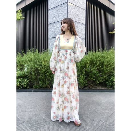 70s Balloon sleeve floral dress【01222】