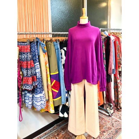 90s Turtleneck cotton top / Raspberry【01020】