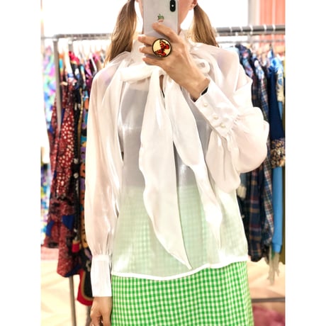Vintage bowtie sheer blouse【00793】