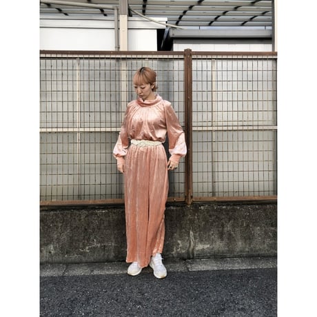 Pink volour maxi dress【01356】