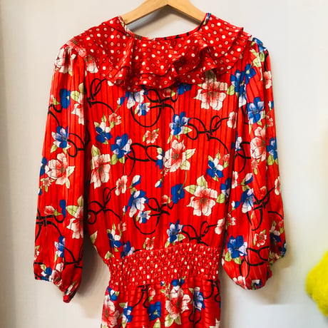 Diane Freis Red floral ruffled dress【01115】