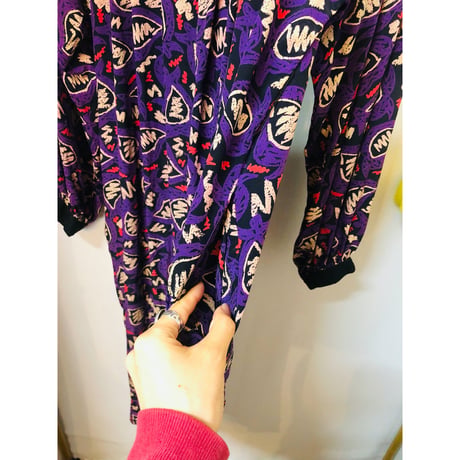 Casi Vintage purple print silk dress【01037】