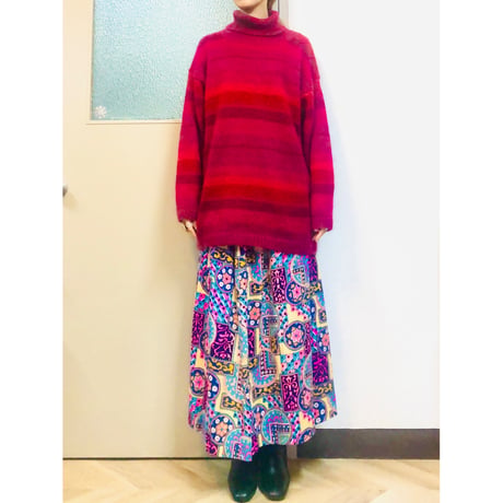 80s Pink border knit sweater【01058】