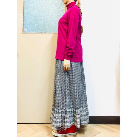 90s Turtleneck cotton top / PINK【01019】