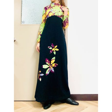 70s Flower maxi dress【00873】