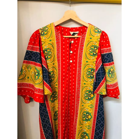 70s Red maxi dress【01075】