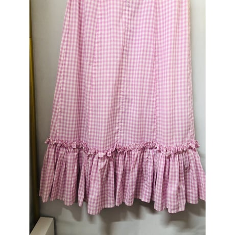 70s Purple gingham maxi dress with bonnet【00926】