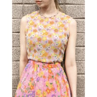 Pink floral sleeveless top【01479】