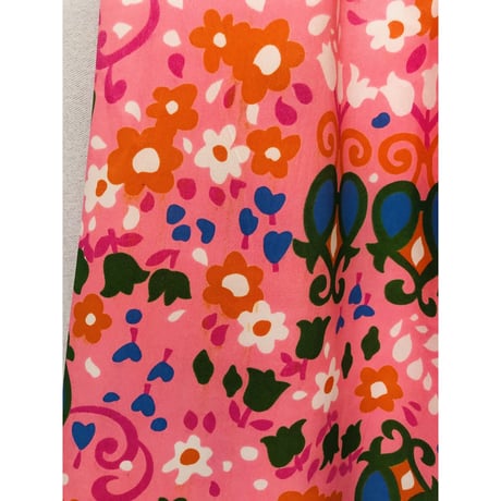 60-70s Pink floral maxi skirt【00940】