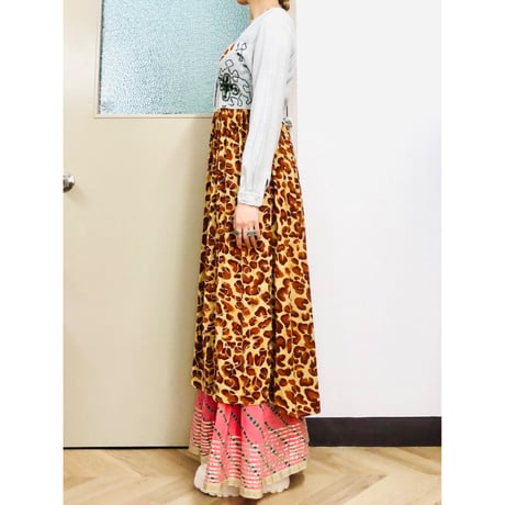 80s indian rayon leopard dress【00927】