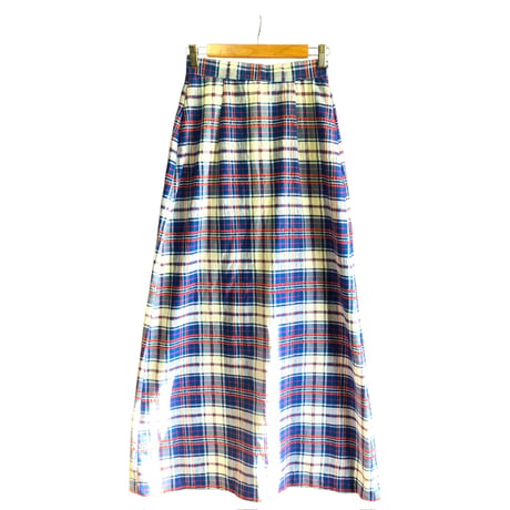 70s Blue plaid maxi skirt【01453】